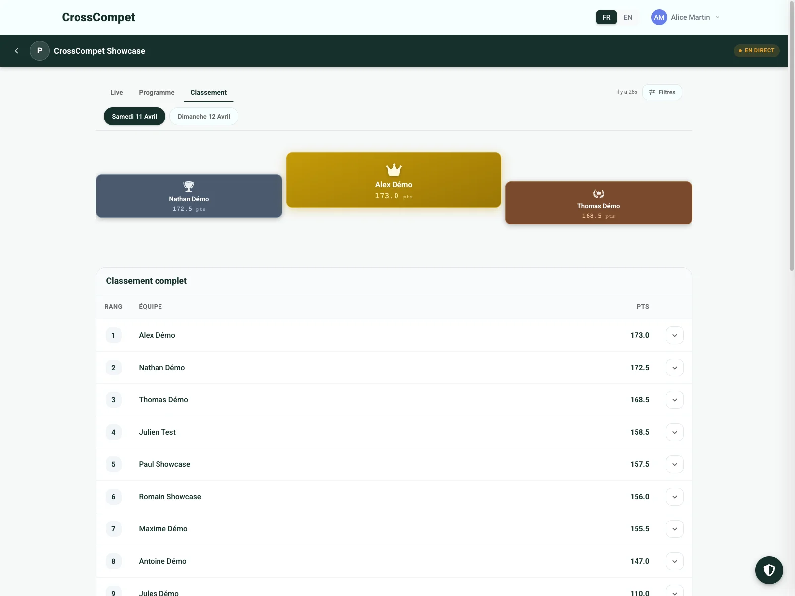 CrossCompet live leaderboard — real-time rankings