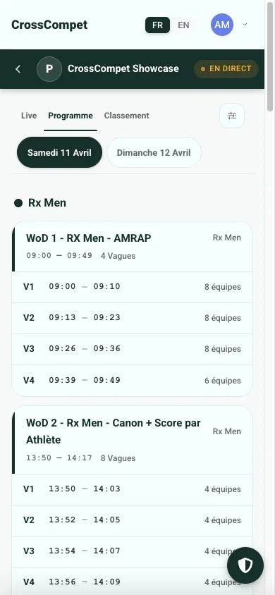 CrossCompet live scores on mobile